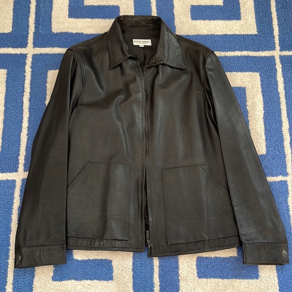 Giorgio Armani Mens Black Leather Jacket size 40
